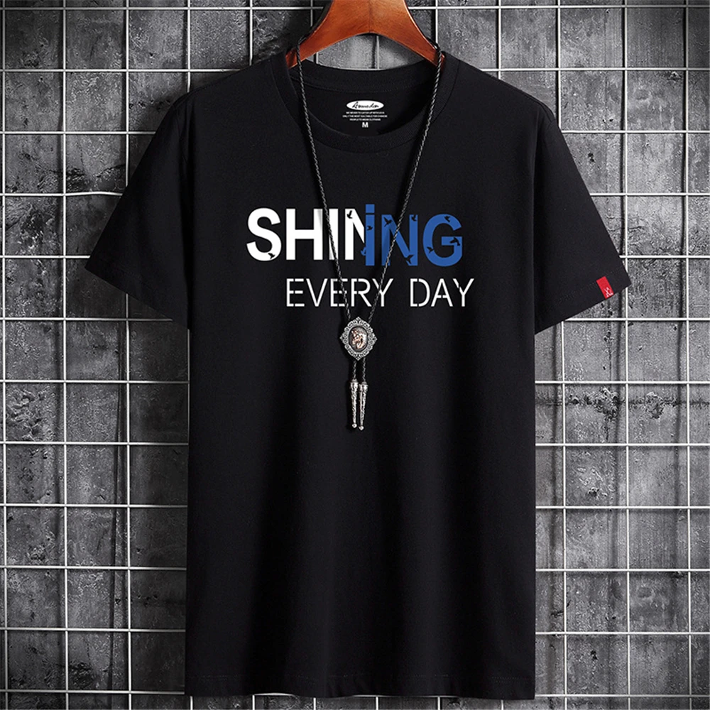 

Новинка 2022, Повседневная футболка из 100% хлопка для мужчин, удобная Черная Мужская футболка с круглым вырезом, модная мужская одежда большог...