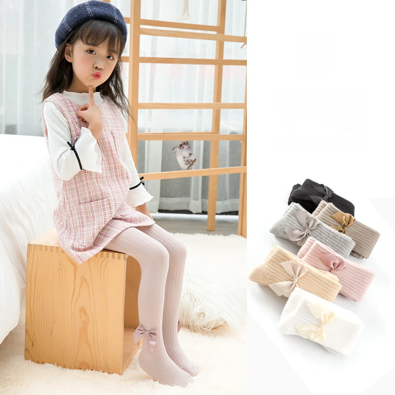 

Весенне-осенне-зимние хлопковые колготки для девочек цельнокроеные колготки принцессы с бантиком для маленьких девочек новый стиль детские брюки