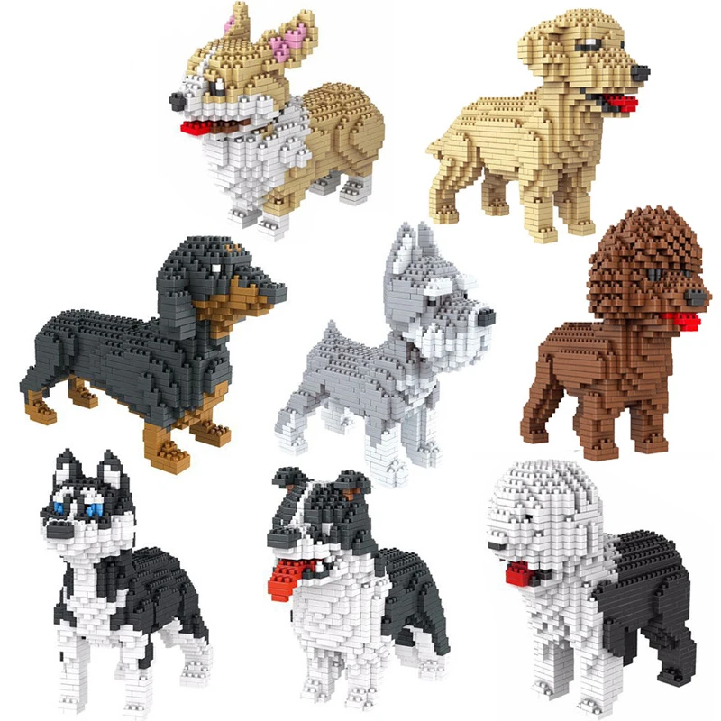 Mini blocos de construção brinquedos para animais estimação schnauzer dachshund husky corgi collie cão 3d animal modelo kits de diamante brinquedos para crianças