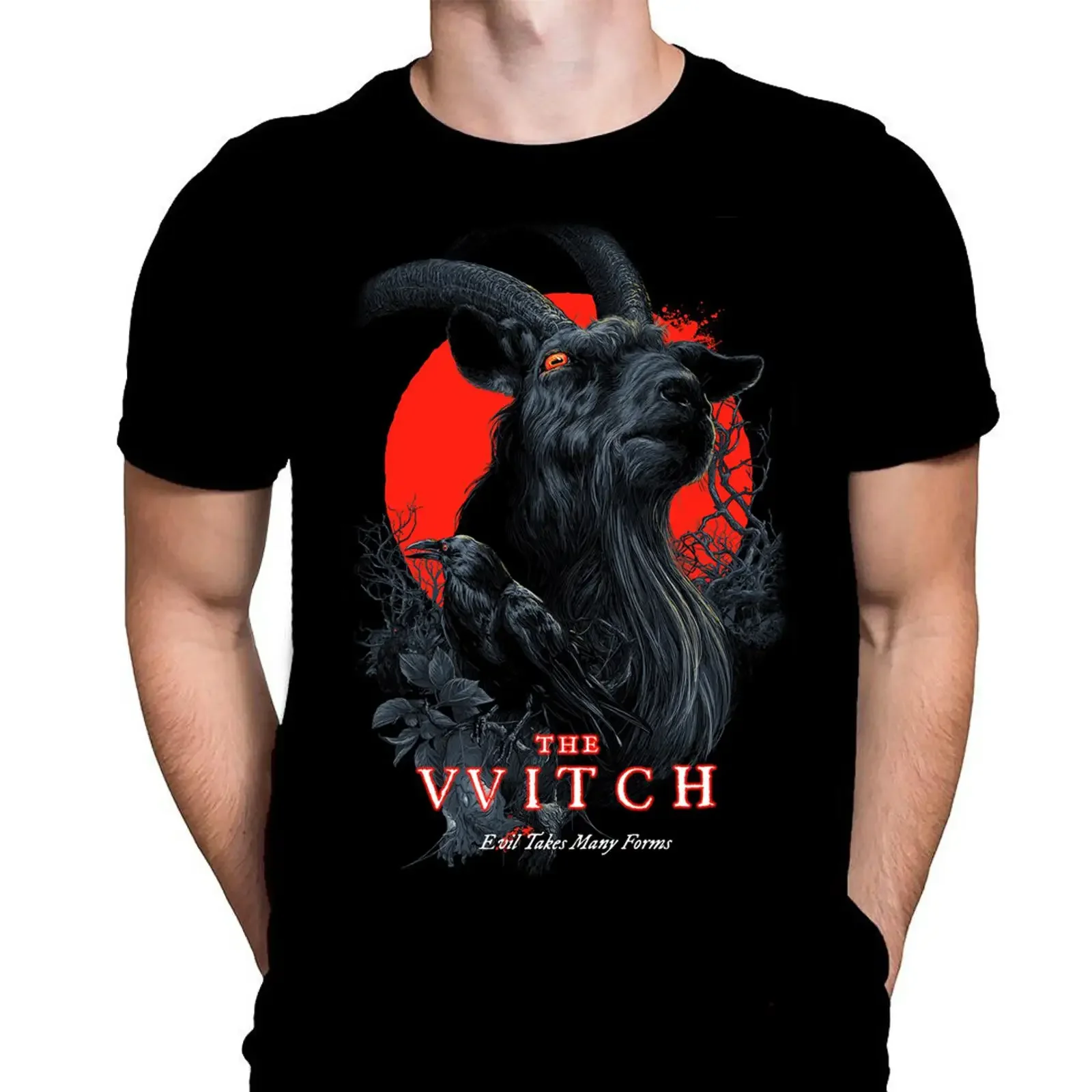 Фото Футболка THE VVITCH в стиле классического хоррор-фильма, размеры S-5XL, демонический сатанинский винтажный дизайн, с эффектом потертости, универсальная повседневная уличная одежда для мужчин, слегка состаренная. №1