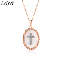 laya 925 sterling silver inlaid with turquoise cross pendant necklaces for men women religious belief classic fine jewelry