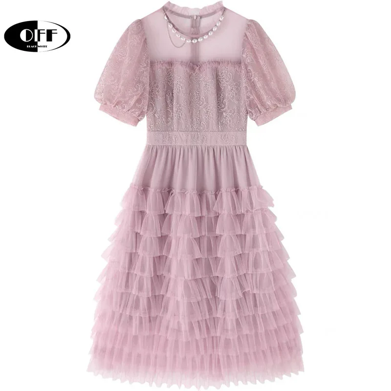 Женское дизайнерское платье с пышными рукавами элегантное Сетчатое кружевное