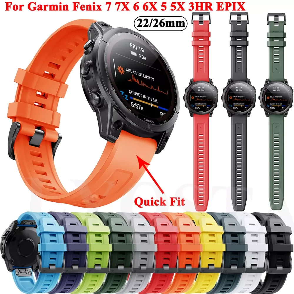

26 22MM Silicone Official Quick Release Watchband Straps For Garmin Fenix 7 7X 6 6X Pro 5 5X EPIX Smart Watch Easyfit Wrist Band