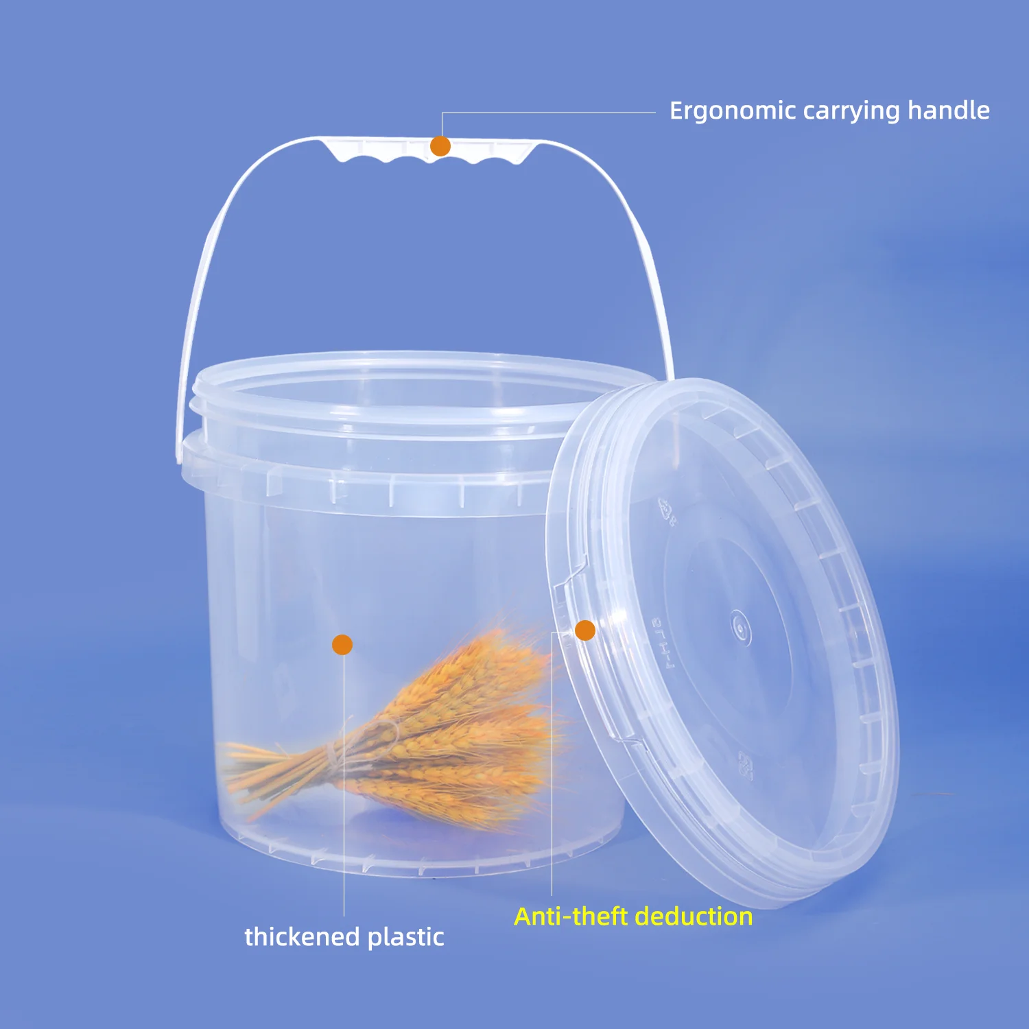 Круглый пустой пластиковый контейнер 4 л с ручкой и крышкой для упаковки пищевых