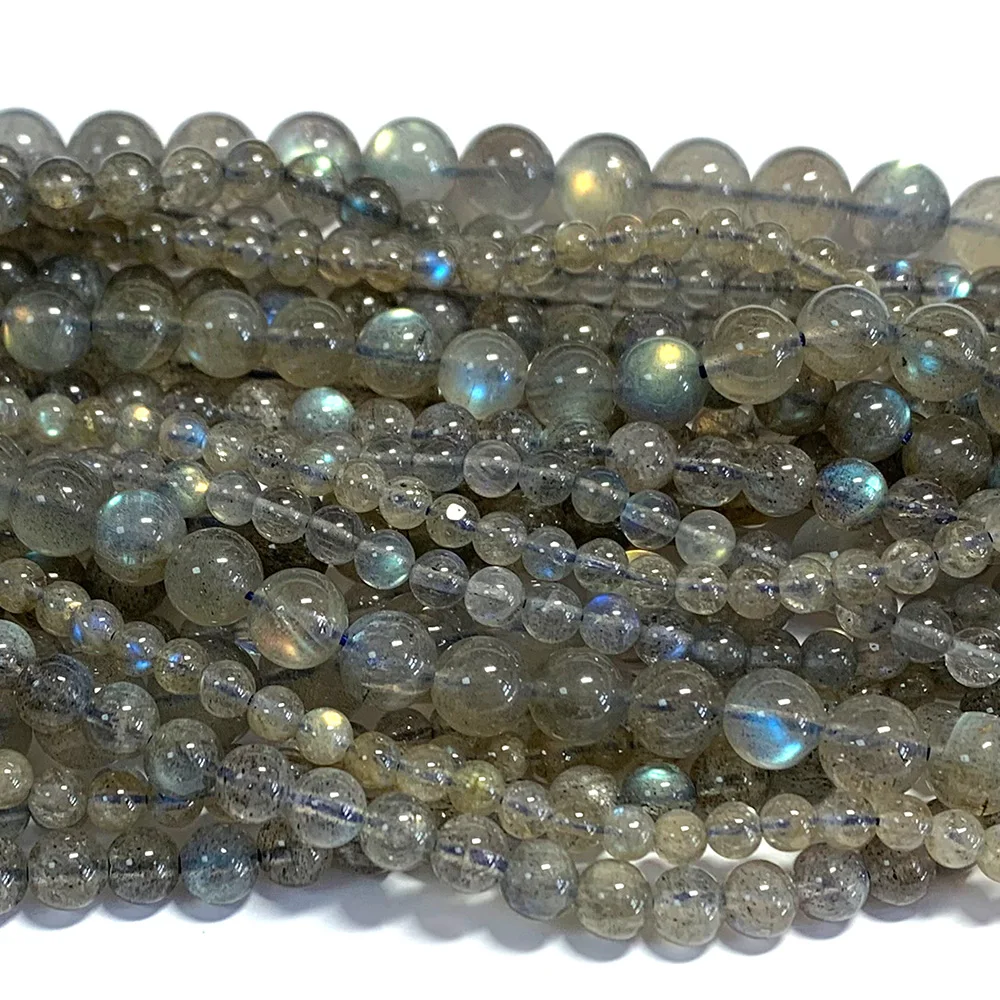 

Veemake Natural Gray Flash Blue Light Labradorite Gemstone DIY Necklaces Bracelets Round Loose Beads For Jewelry Making 07527