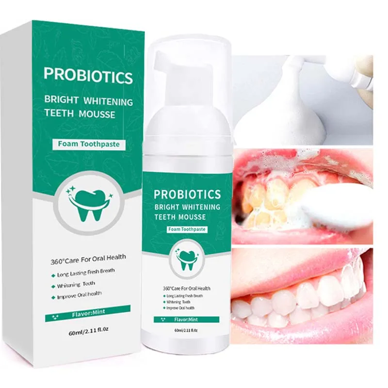 

Teeth Whitening Mousse Baking Soda Toothpaste Foam Cleansing Removes Stains Fresh Breath Dental Anti-cavity Plaque Tartar 60ML