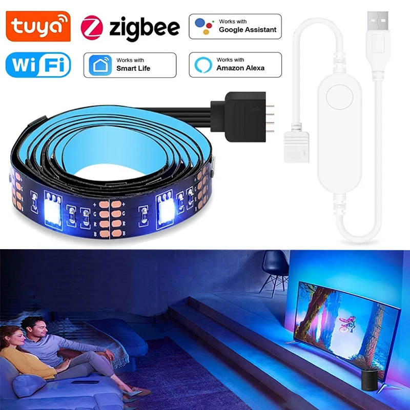 

SmartTV ZigbeeLED Light Bar, Tuya Wifi Backlight, RGB, DC5V, 5050, Smart Life Home Automation with Alexa and Google Home Support