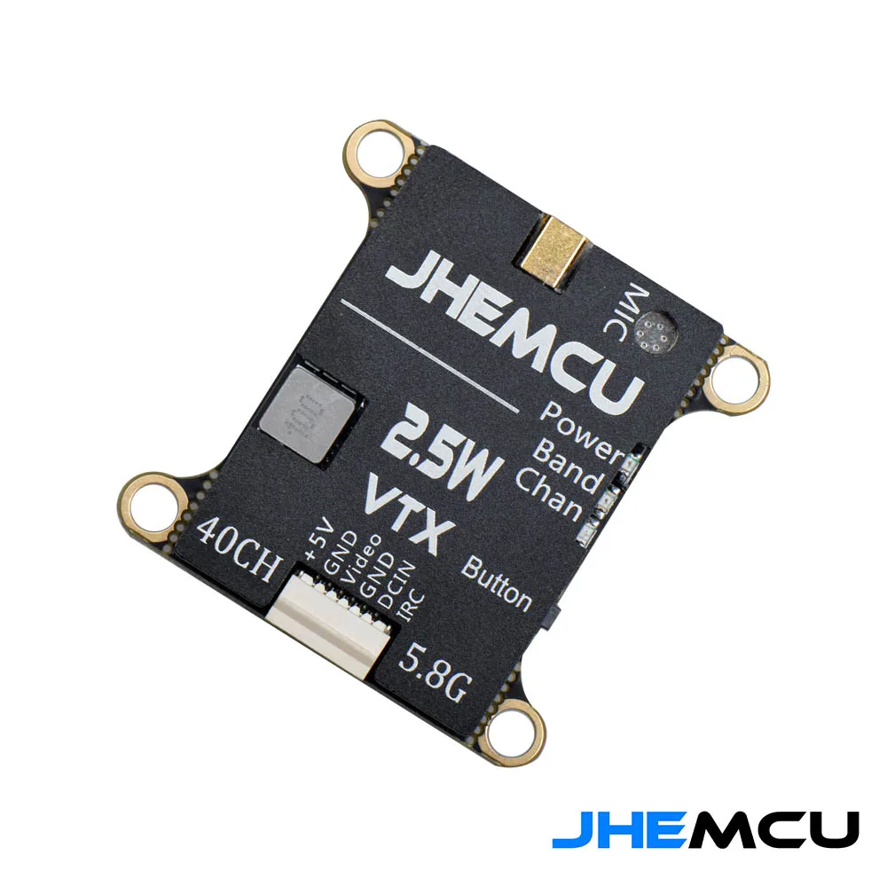

JHEMCU 2,5 Вт VTX 5,8G 40CH Регулируемый FPV передатчик Встроенный микрофон радиатор 2-6S 30x30 мм для радиоуправляемых летательных аппаратов FPV дальнего радиуса действия