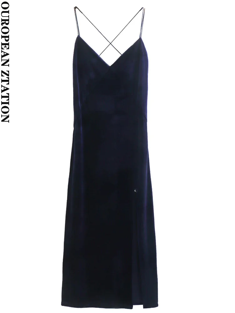 

Женское бархатное платье-миди с разрезом спереди и открытой спиной