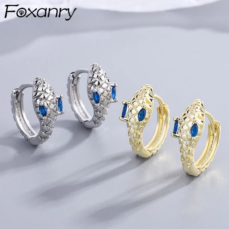 

Evimi Prevent Allergy 925 Standard Silve Earrings For Women Trendy Elegant Charming Creative Snake Blue Zircon Party Jewelry