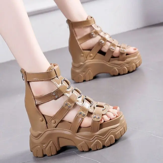 

Women Thick Bottom Gladiator Shoes Woman Summer Chunky Sneakers High Platform Sandals Hollow Out 8CM Wedge Heels Beach Sandalias