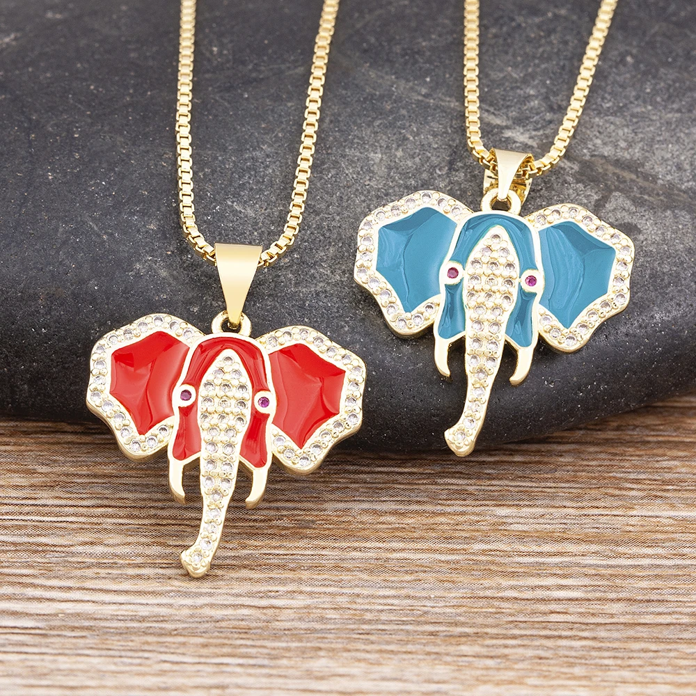 

AIBEF Bohemian Ethnic Elephant Necklaces for Women Enamel Animal Copper Zircon Pendant Gold Long Chain Necklace Jewelry Gift