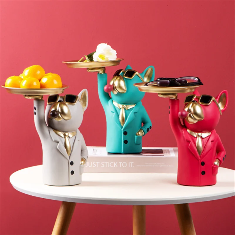 

Cartoon Nordic Bulldog Dog Luxury Christmas Gift Key Fruit Food Storage Tray Decoration Crafts Ornament Garden Home Office