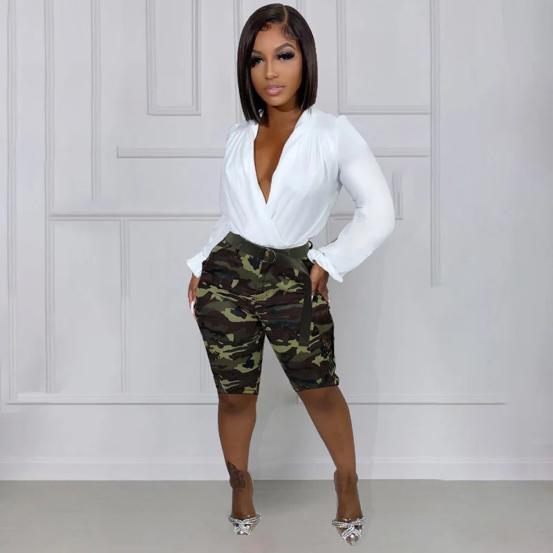 

Брюки-карго WUHE женские камуфляжные до колен, уличная одежда с поясом, модные прямые брюки в стиле сафари, лето 2023