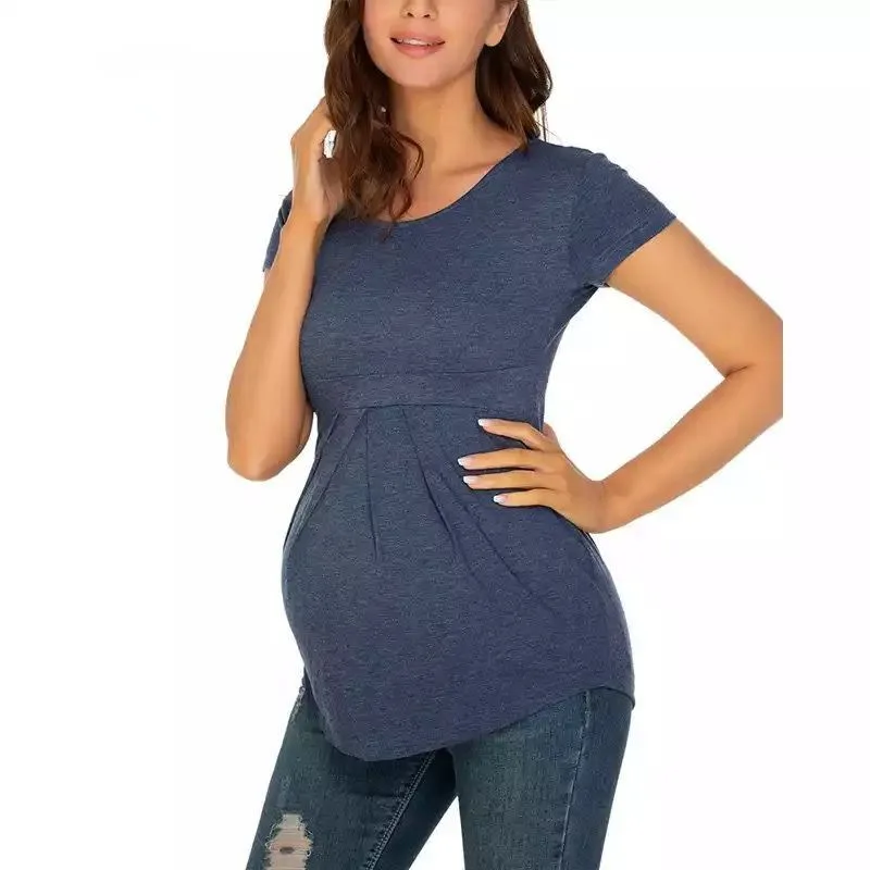 Summer Pregnant Clothes Maternity Short Sleeve Ruffle Ruffle Maternity Shirt Maternity T-Shirt Maternity Clothes Maternity Tops enlarge