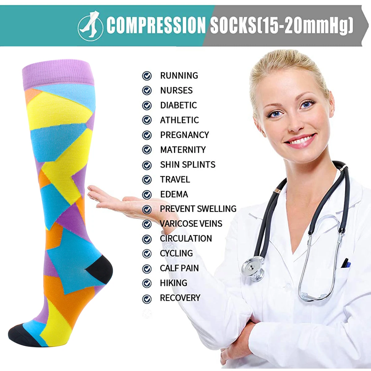Men Women Compression Socks Varicose Veins Medical Outdoor Sports Cycling Compression Socks Long Tube Nylon Pressure Stockings