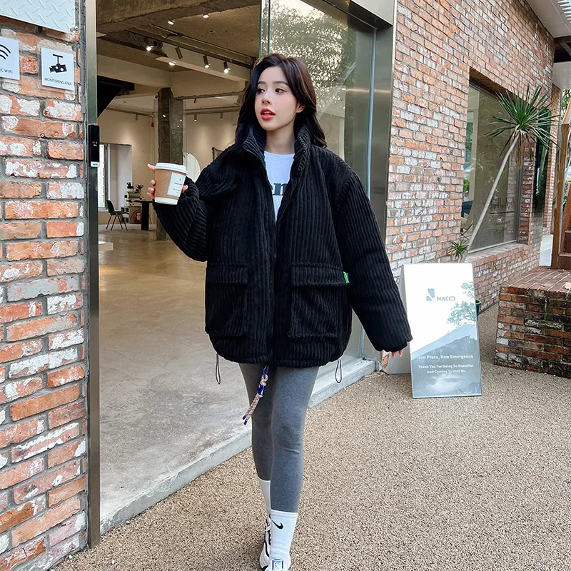 Autumn and Winter 2022 New Down Cotton Jacket for Women Thickened Loose Tooling Fashion Short Corduroy Cotton Jacket