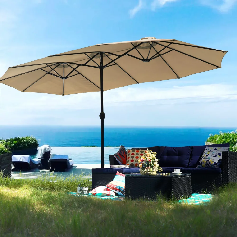 

13 ft Large Patio Umbrella Double Sided Outdoor Market Umbrella Beige