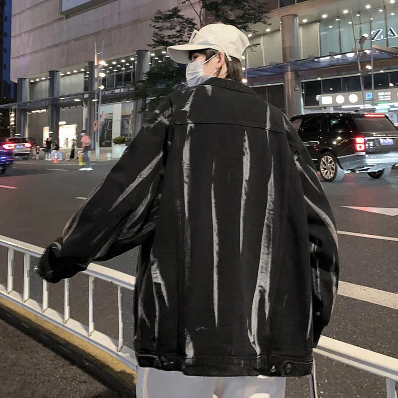 

High quality American hiphop coat men's spring and autumn ins trendy tie dyed denim high-grade oversize winter jacket thin