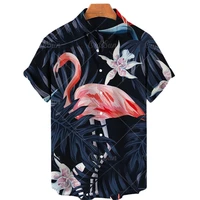 2022 3d print short sleeve shirt men single button lapel hawaiian shirt fashion casual big 5xl