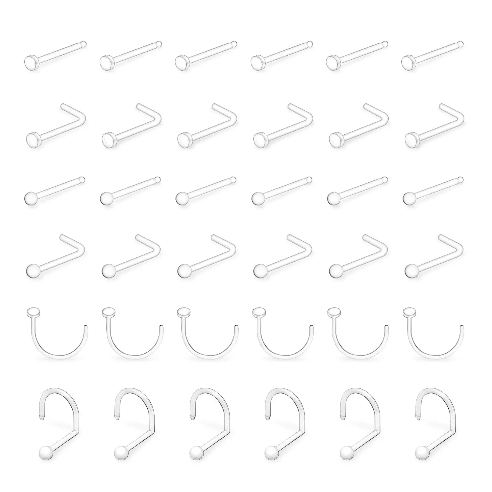 

36Pcs 20G Small Transparent Nose Nail Fixator Surgical Plastic Elastic Flat Top Ball 2mm Nostril Bone Piercing Gasket Jewelry