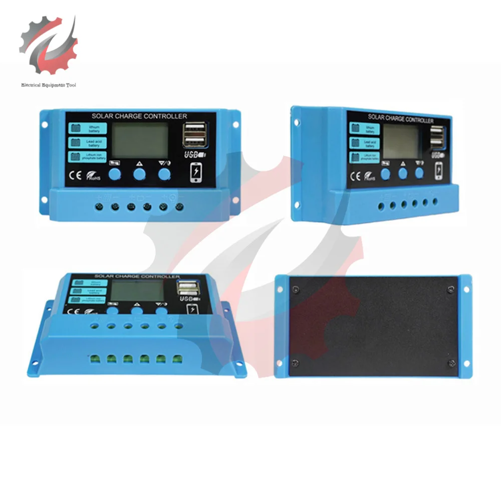 PWM Солнечный контроллер заряда 12V/24V 10A/20A/30A Солнечный контроллер Солнечная панель Регулятор батареи ЖК-дисплей Двойной выход USB 5V