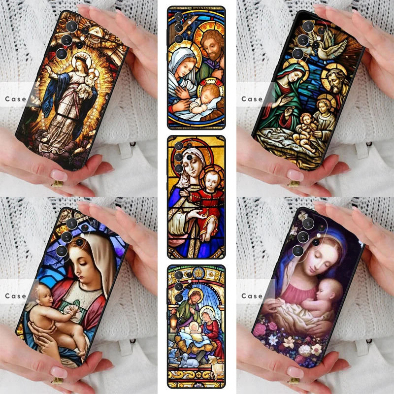 Фото Чехол для телефона из ТПУ с витражным рисунком «Мария и младенец Иисус» для Samsung Galaxy S26 S25 S24 S23 S22 S21 S20 Note10 Plus FE Ultra №1