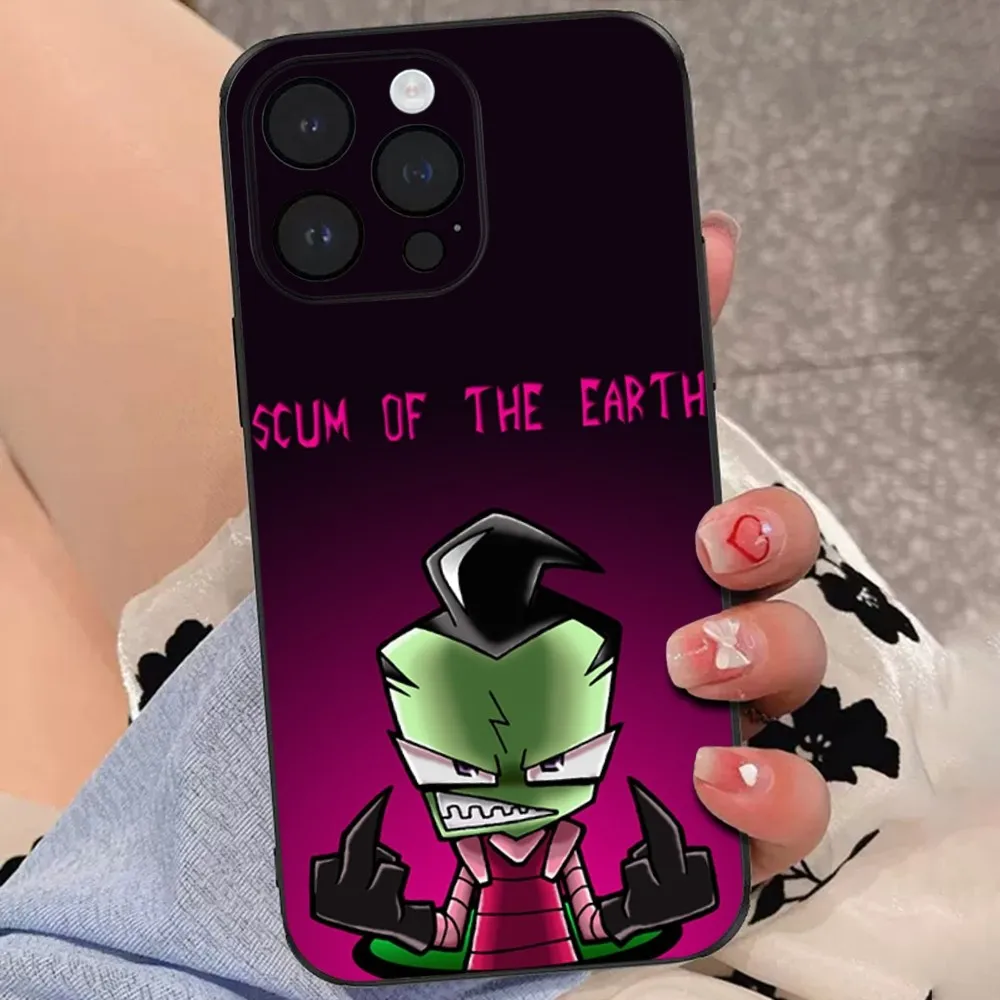 Чехол для телефона Cartoon Invader Z-Zim iPhone 15 14 13 12 11 Plus Pro Max XR XS X 7 8 SE Mini Soft Black Cover