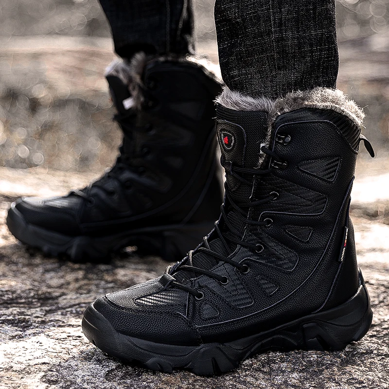 

Winter Waterproof Men Boots Plush Super Warm Snow Boots Men Sneakers Ankle Boots Outdoor Desert Combat Army Boots Botas Hombre
