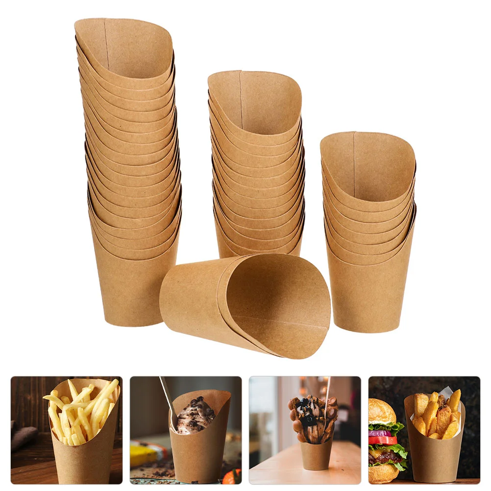 

Paper Cups French Popcorn Holder Cones Kraftdisposable Fry Cup Fries Charcuterie Dessert Ice Cream Out Take Containers Holders