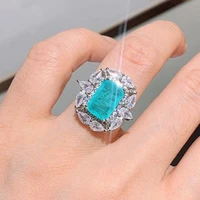 huitan 2022 trendy blue green cubic zirconia ring for women silver color band aesthetic wedding accessories statement jewelry