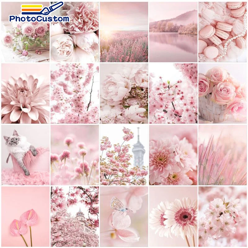 

PhotoCustom Painting On Number Pink Landscape Coloring By Numbers Handpaint Oil Paint By Numbers For Adults Home Decor Gift