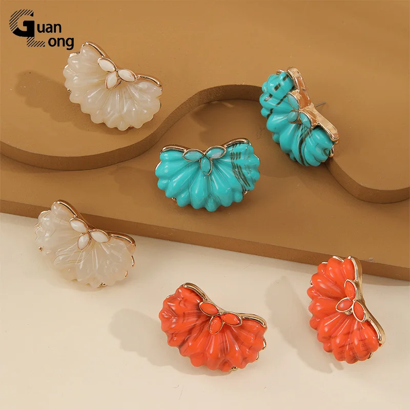 

GuanLong Vintage Boho Big Earrings For Women 2022 Trending Arcylic Resin Stud Earring for Girls Party Jewelry Korean Brinco Gift