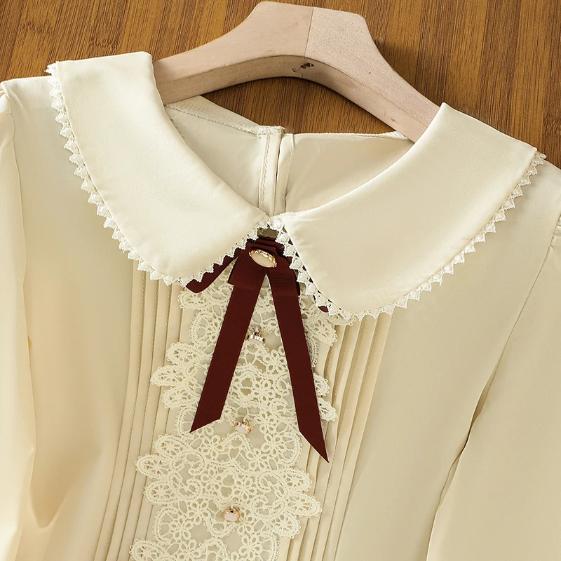 Винтажная блузка с длинными рукавами и цветочной вышивкой для девочек Mori женская