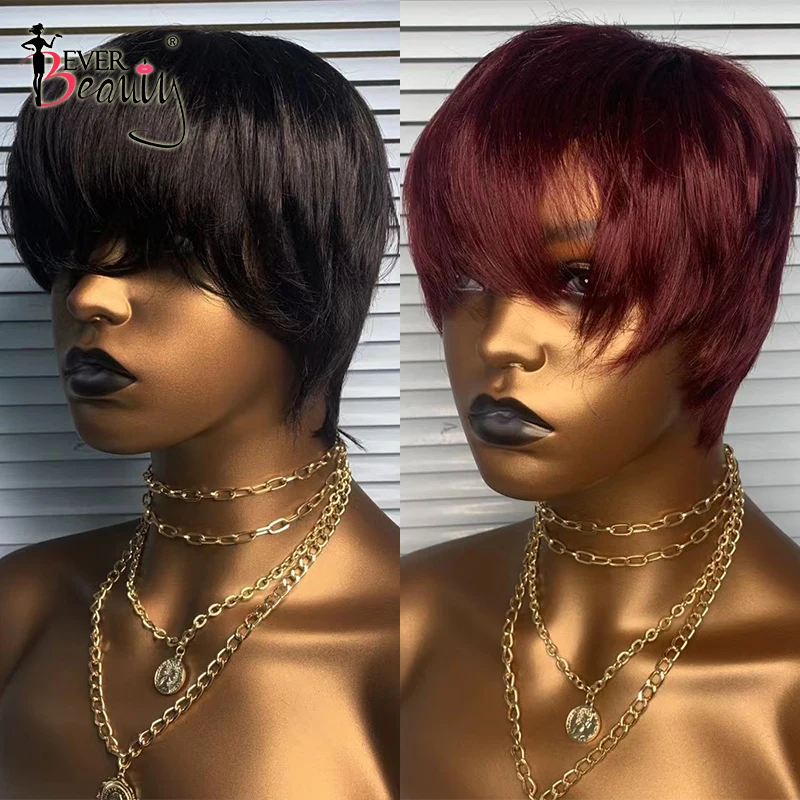 Короткий парик с вырезами фальшивой прямые человеческие волосы парики челкой