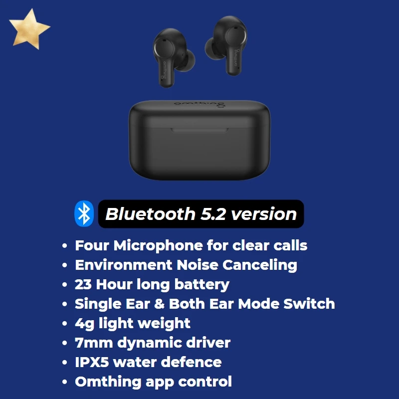 1MORE Omthing AirFree Plus true Wireless Bluetooth 5.2 Headphones 4 Mic ENC tws 7mm Dynamic Earbuds 23 Hour Playtime Headset