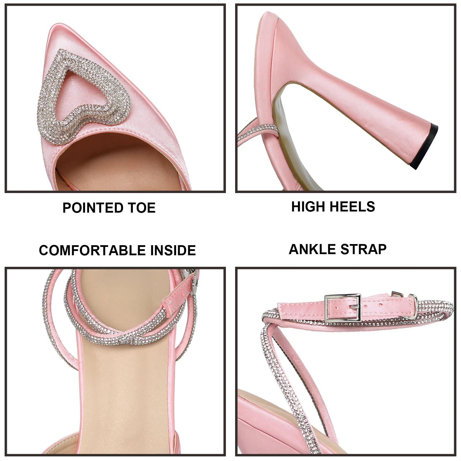 Eokkar 2023 Rhinestone High Heel Pumps for Women Platform Ankle Strap Glitter Pumps Slingback Pointed Toe Sparkly Dress Shoes