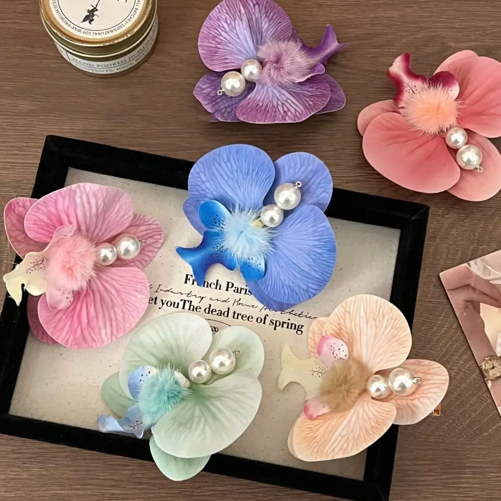 Заколка для волос с жемчугом и цветком орхидеи бабочка орхидея корейский стиль