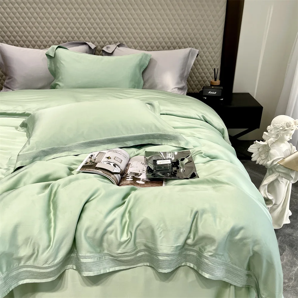 

High-Grade Tencel Four-Piece Set Bare Sleeping Cool Embroidered Quilt Solid Color Affordable Luxury Style Summer Bedding