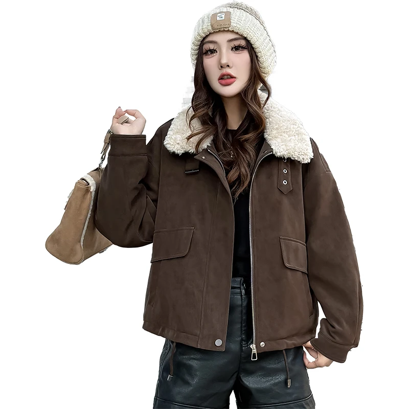 Джинсовое пальто женское новинка 2024 популярная осенне-зимняя утепленная