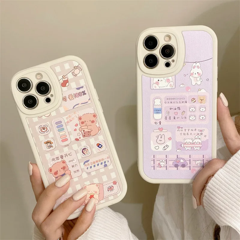 Противоударный мягкий кожаный чехол для телефона с милым медведем и мультяшным