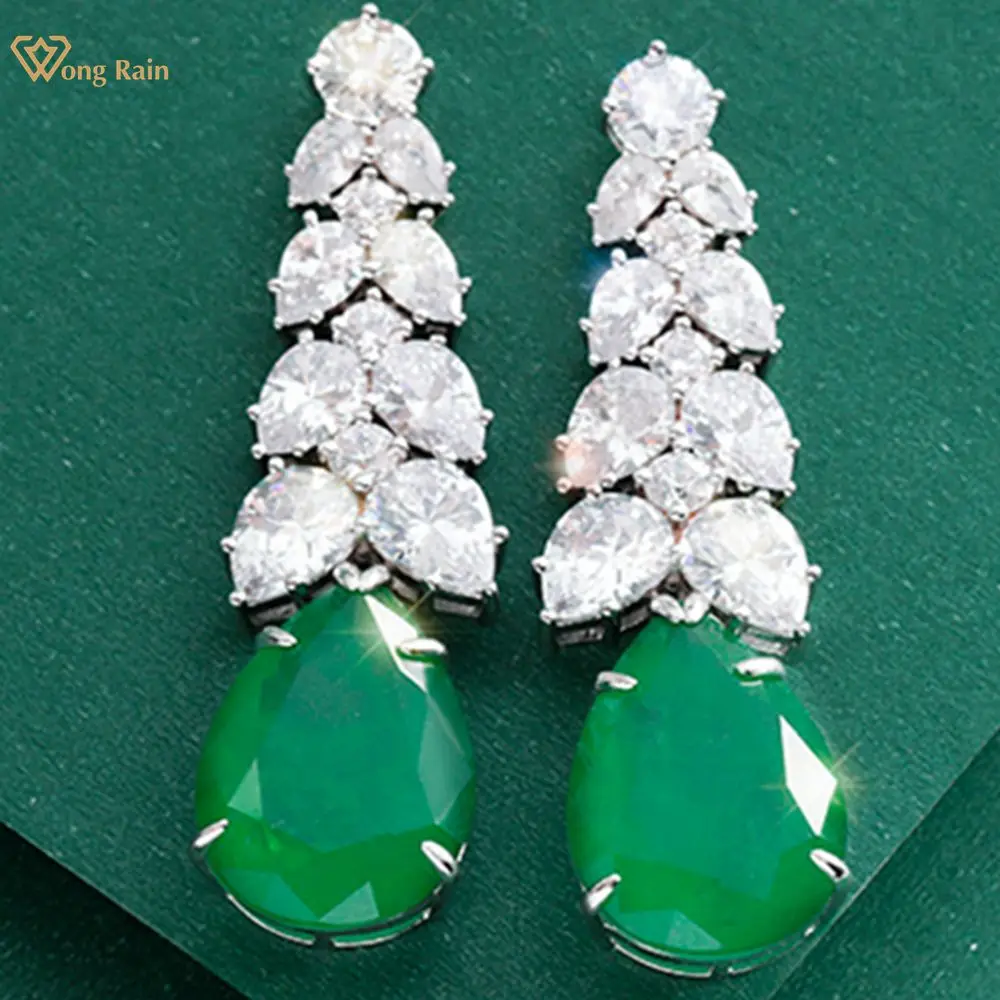 

Wong Rain 100% 925 Sterling Silver 3EX Pear 12*20MM Emerald Gem Created Moissanite Drop Earrings Fine Jewelry Gift Drop Shipping