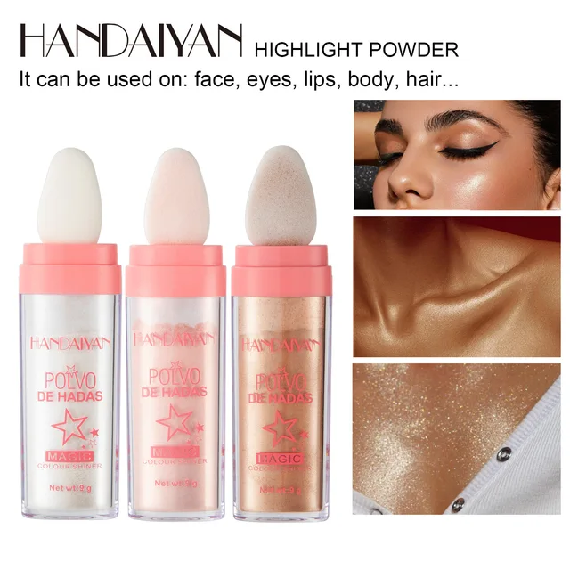 3 Colors Highlighter Powder Polvo De Hadas Glitter Powder Shimmer Contour Blush Powder Makeup for Face Body Highlight Makeup 9g 2