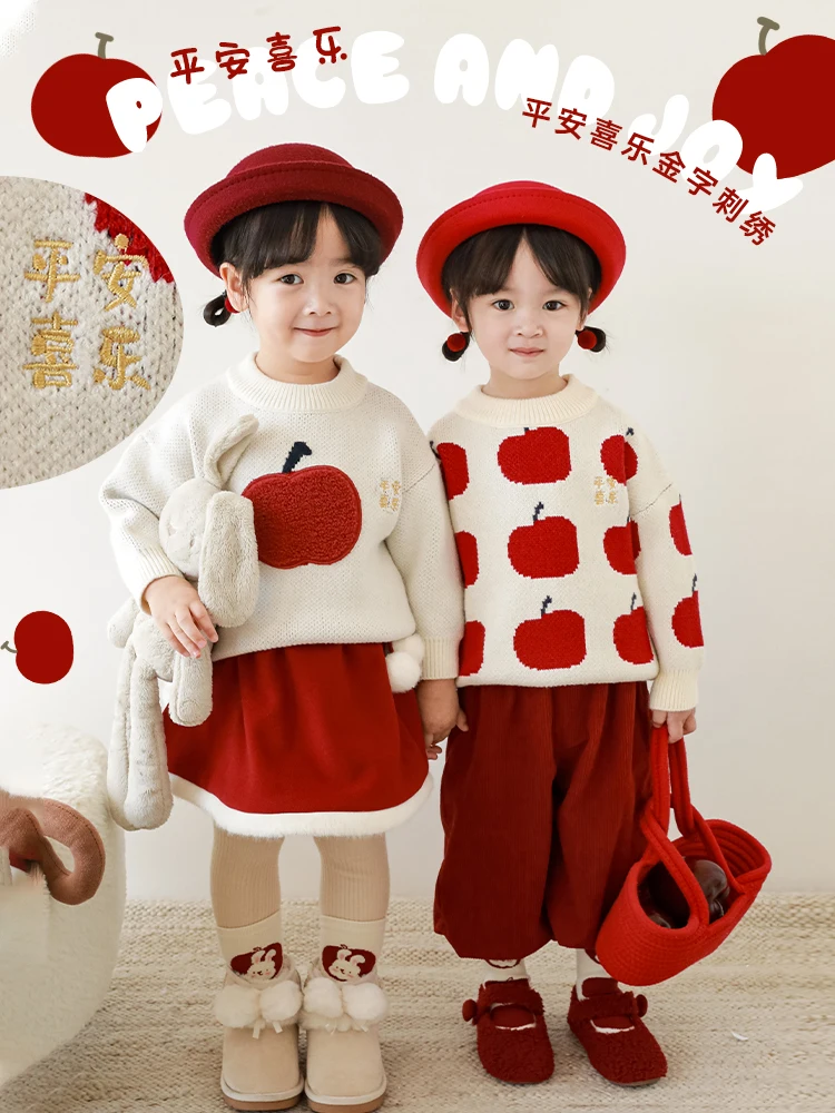 

Зимний утепленный свитер для девочек с фруктовой вышивкой, новинка 2022, свободный Теплый Симпатичный пуловер, Топ