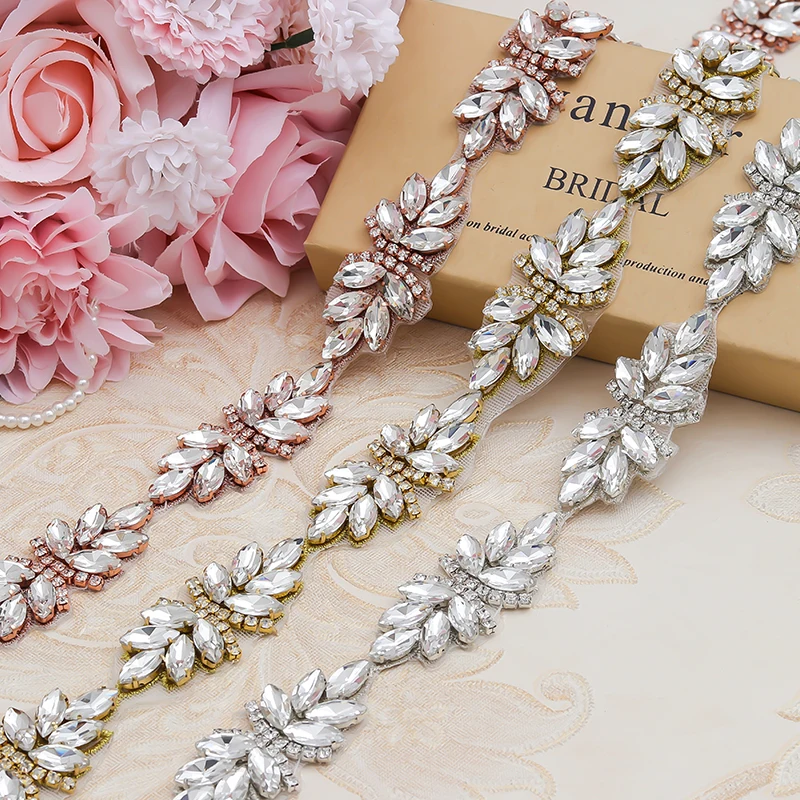 WENXI 1 ярд ручной работы прозрачный розовый Золотой Кристалл Стразы аппликация