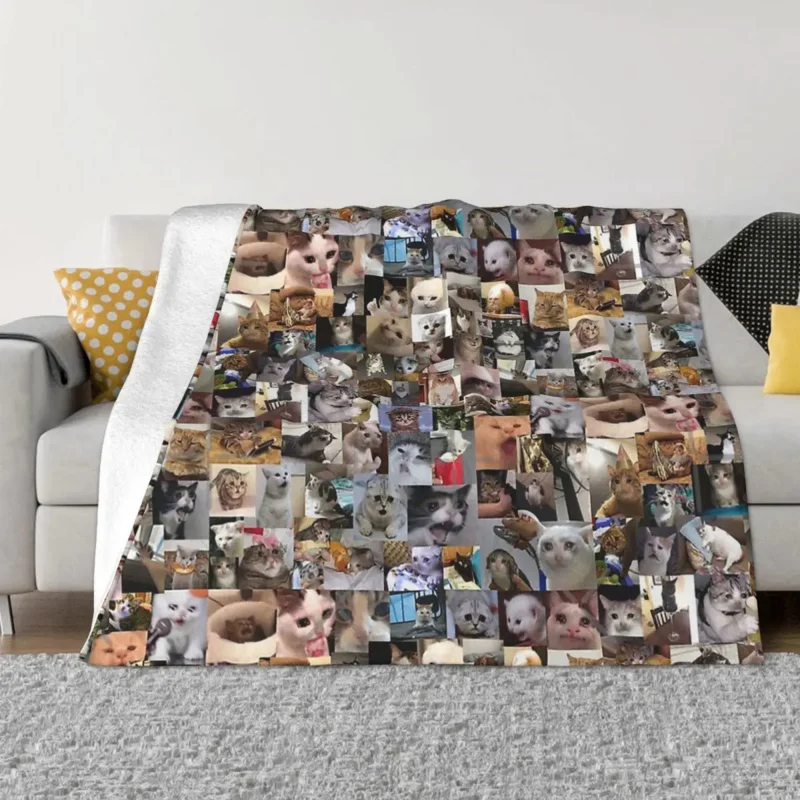 

Одеяло с мемом Фланелевое удобное мягкое флисовое покрывало с грустными кошками