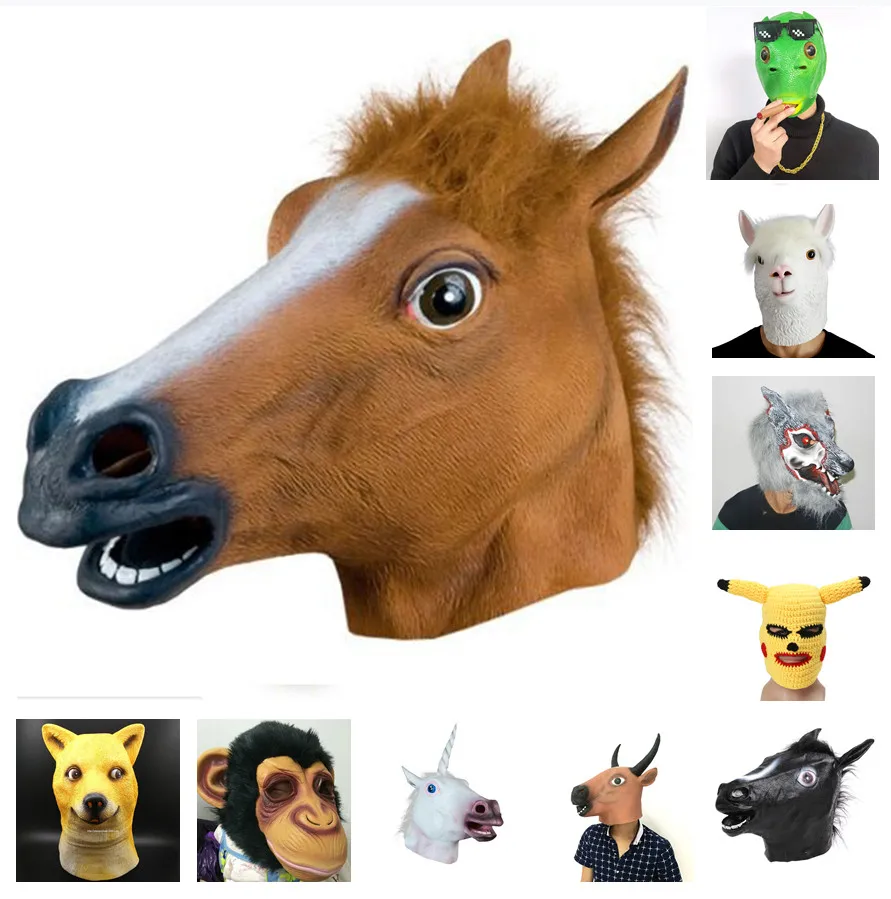 Halloween Mask Ball Cosplay Latex Horse Head Mask Animal Head Set Horse Mask Dog Horse Jun Horse Mask