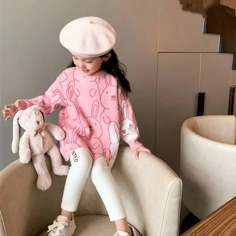 

Kids Cute Rabbit Knit Sweaters for Girls Irregular O Neck Christmas Pullover Sweater Coat Toddler Baby Long Sleeve Sweaters