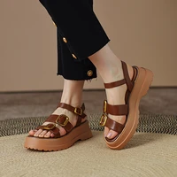 newcurve gladiator sandals women cow split leather open toe high heels platform summer female shoes ladies casual shoes big size