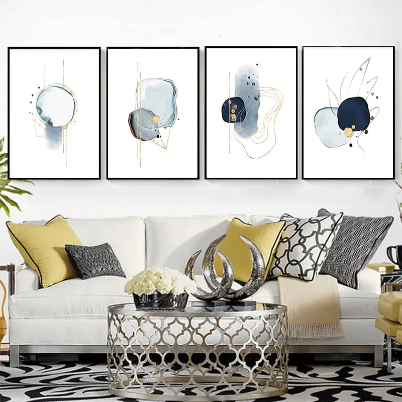 

Modern Abstract Geometric Poster Prints Nordic Minimalist Gold Line Canvas Painting Bedroom Office Home Decors Wall Art Pictures